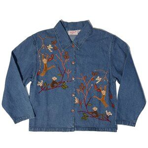 Vintage Ronnie Salloway Embroidered Monkey Denim Shirt - M NWT Button Up